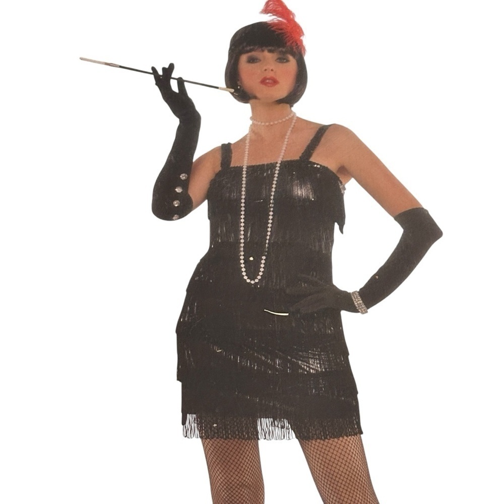 Flashy Flapper Costume with Red Feather Halloween womans NWT small 2/4